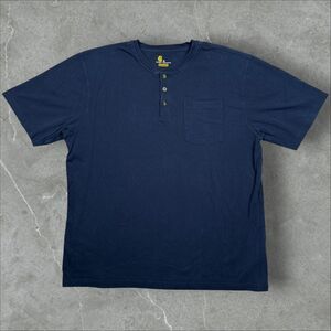 Carhartt K84 NVY Blue Oversized 1/4 Button Chest Pocket Heavyweight T Shirt - XL